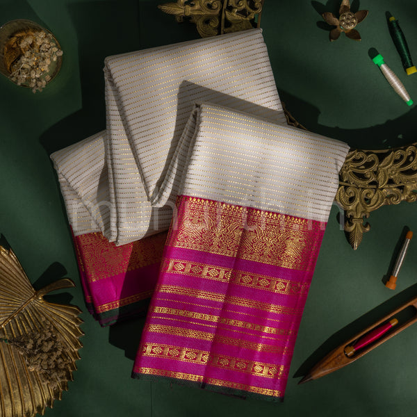 Off-White Veldhari Kanjivaram Silk Saree with Rose