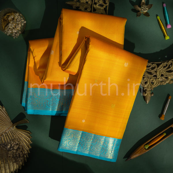 Mango Yellow Pure Kanjivaram Silk Saree with Ananda