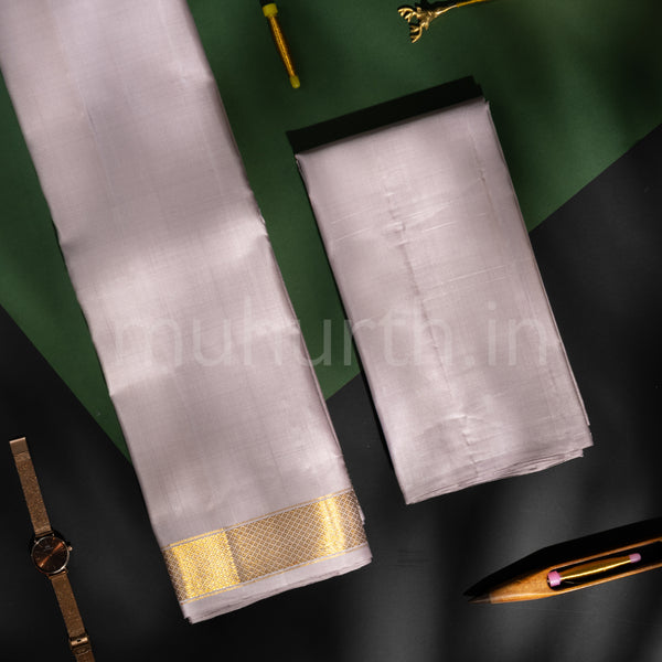 Premium Light Mauve Pure Silk Dhoti with Angavastram