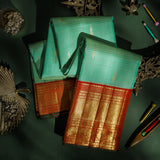 Sea Green Pure Kanjivaram Silk Saree with Red