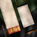 Premium Off-White Checks Korvai Pure Silk Dhoti with Angavastram