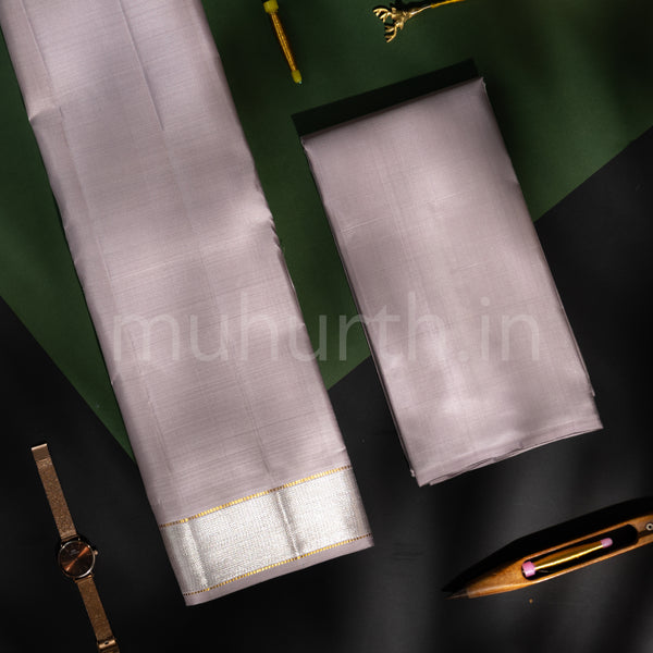 Premium Light Mauve Pure Silk Dhoti with Angavastram