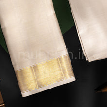 Load image into Gallery viewer, Premium Off-White Vaira-Oosi Pure Silk Dhoti with Angavastram