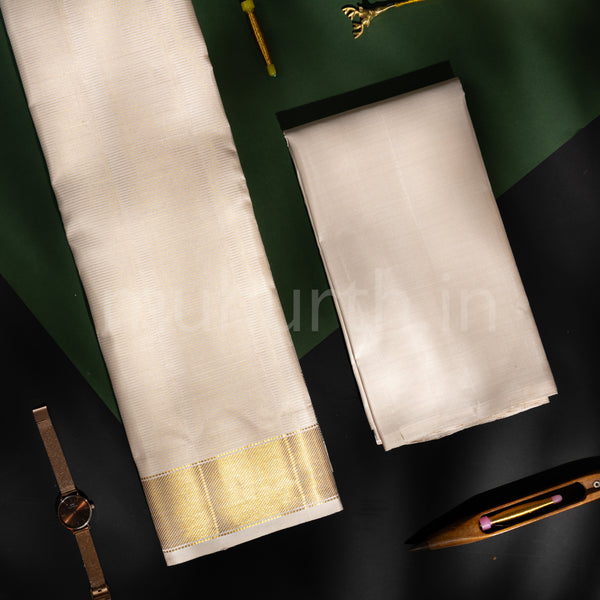 Premium Off-White Vaira-Oosi Pure Silk Dhoti with Angavastram