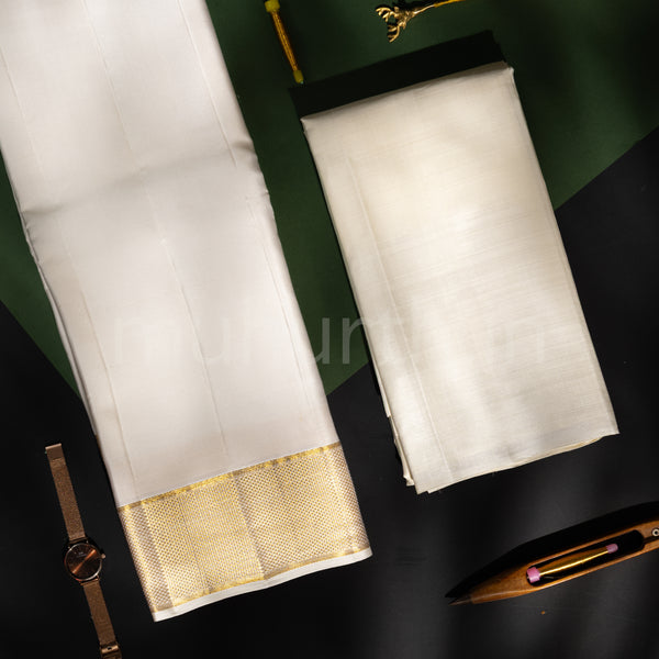 Premium Golden Beige Pure Silk Dhoti with Angavastram