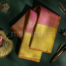 Load image into Gallery viewer, Pink Pure Kanjivaram Silk Saree with Golden Mustard