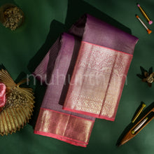 Load image into Gallery viewer, Magenta Pure Kanjivaram Silk Saree with Peach