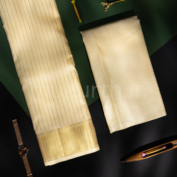 Premium Sandal Pure Silk Dhoti with Angavastram