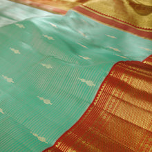 Load image into Gallery viewer, Sea Green Pure Kanjivaram Silk Saree with Red