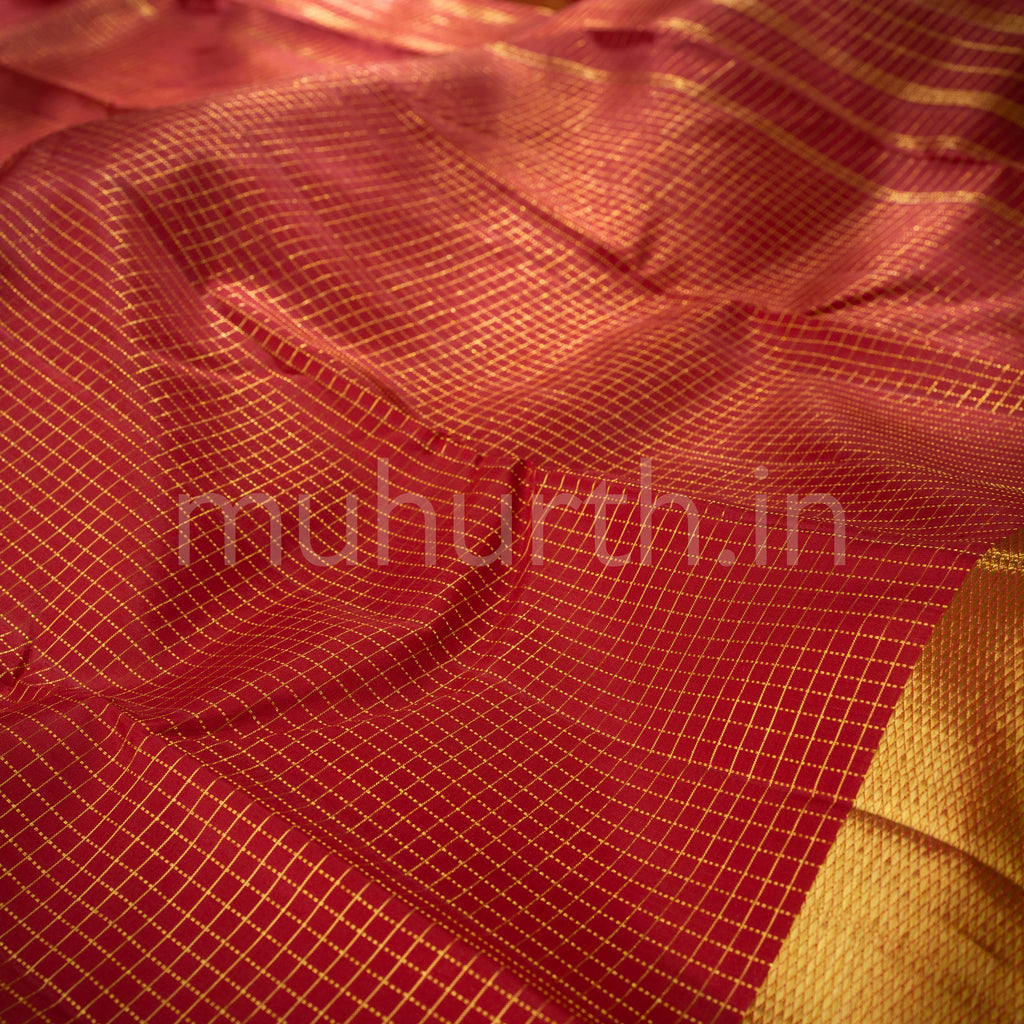 Red Vaira Oosi Checks Pure Silk Saree