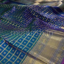 Load image into Gallery viewer, Peacock Blue Muthu-Kattam Pure Zari Kanjivaram Silk Saree