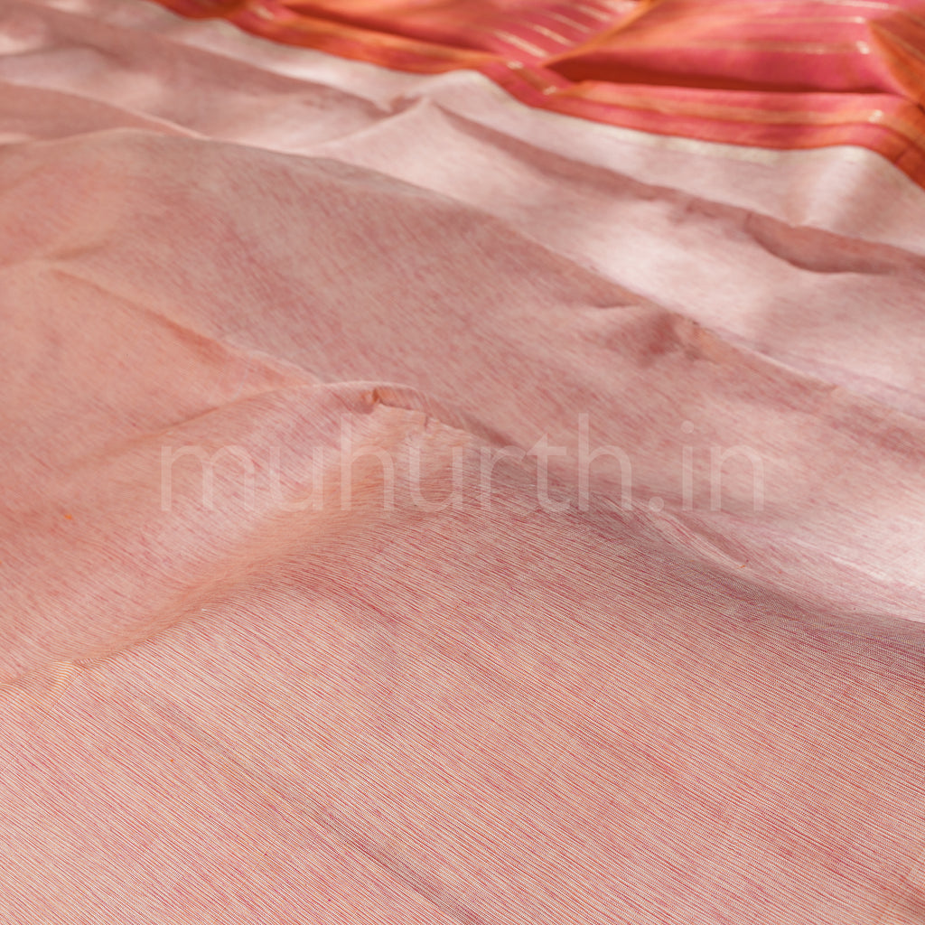 Peach Linen Style Pure Zari Kanjivaram Silk Saree