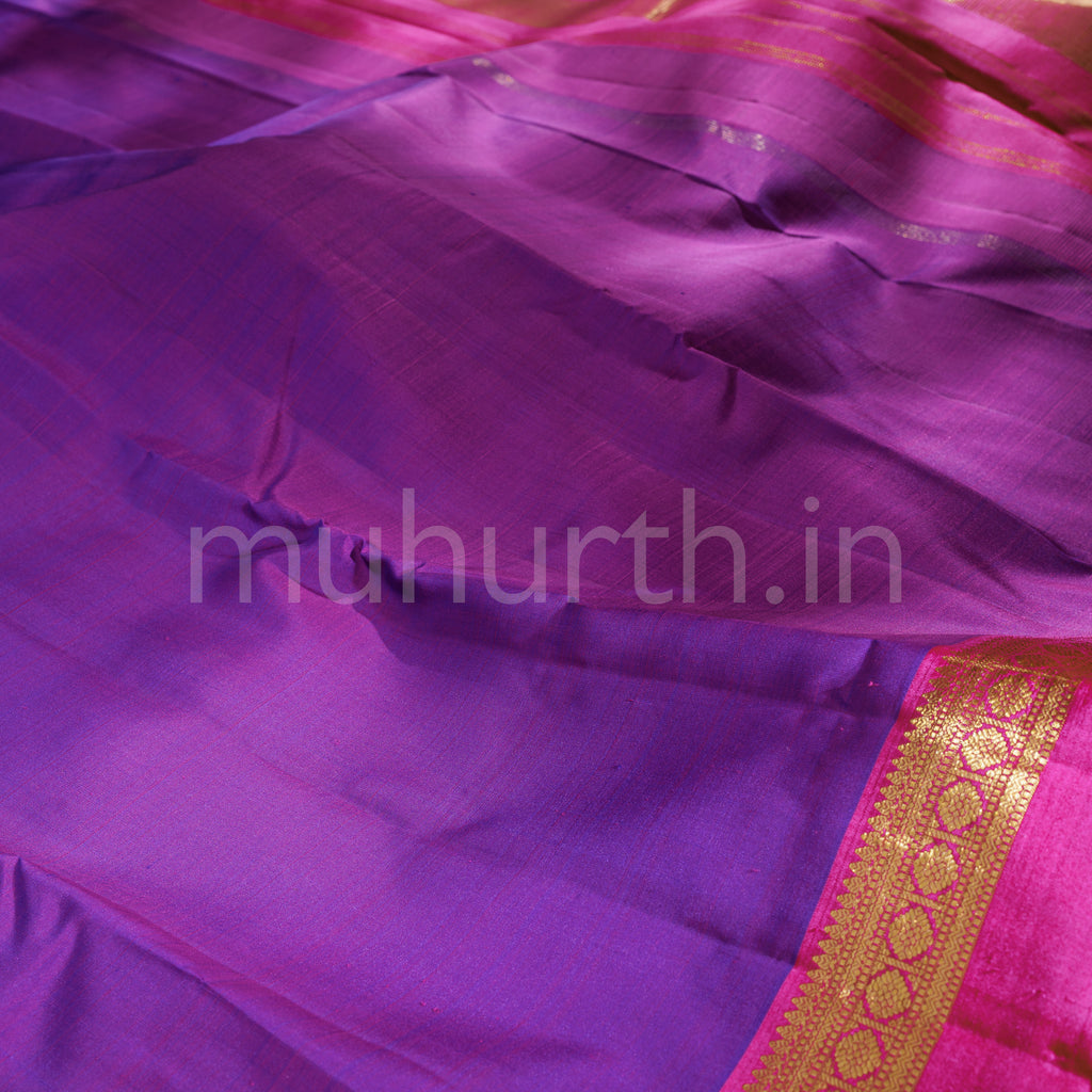 Magenta Pure Kanjivaram Silk Saree with Rose