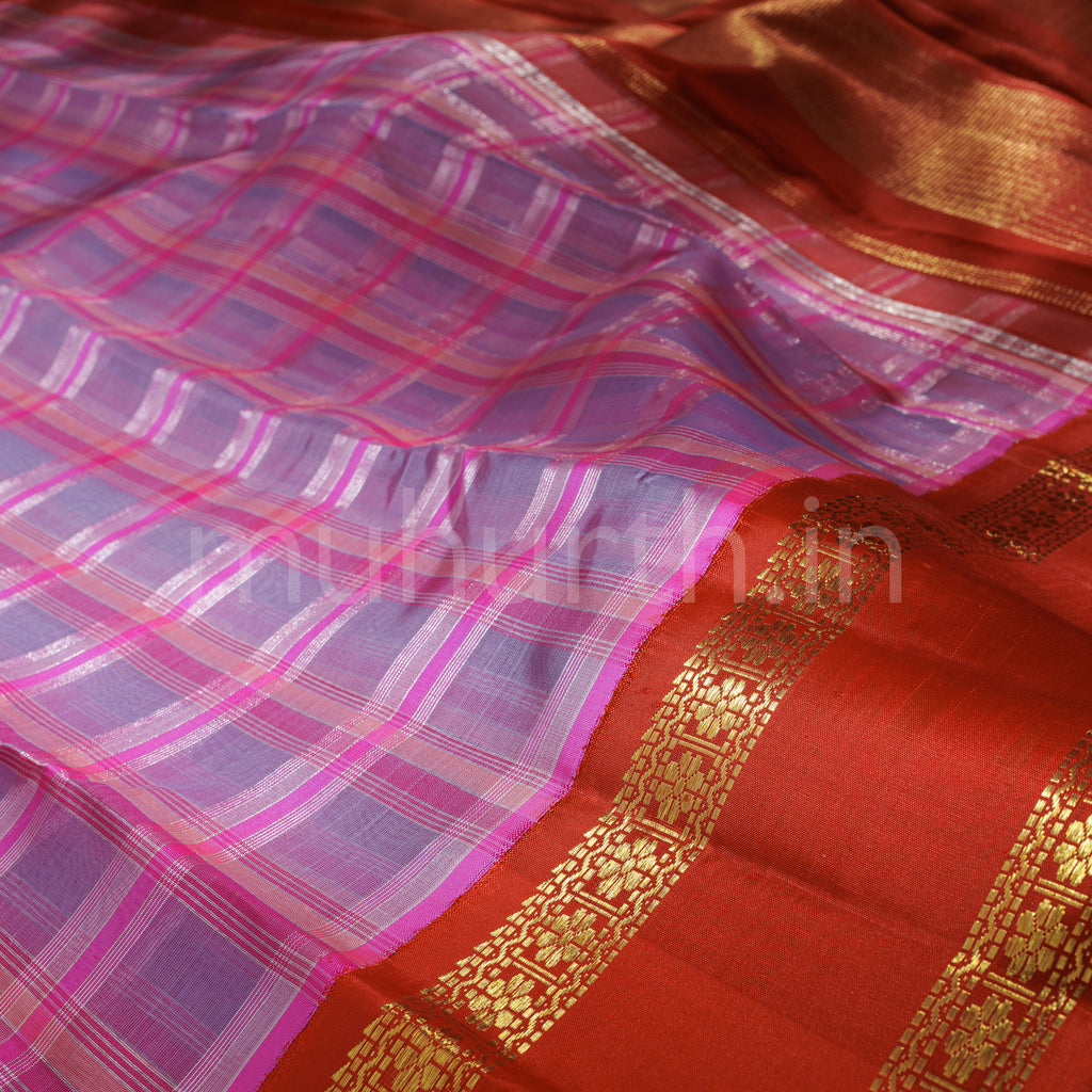 Multi-Colour Kora Organza Pure Kanjivaram Silk Saree with Red