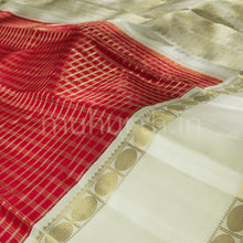 Load image into Gallery viewer, Red Veldhari Pure Zari Kanjivaram Silk Saree Off-White