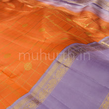 Load image into Gallery viewer, Orange Pure Kanjivaram Silk Saree with Lavender