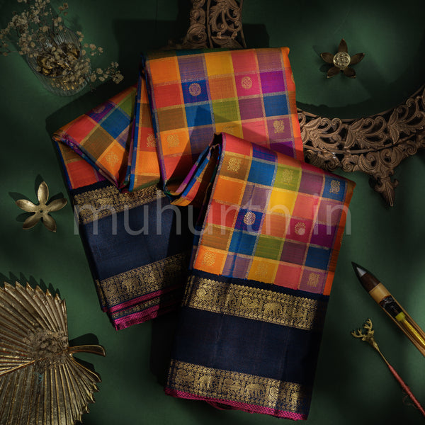 Multi Colour Kanjivaram Silk Saree with Kanchana