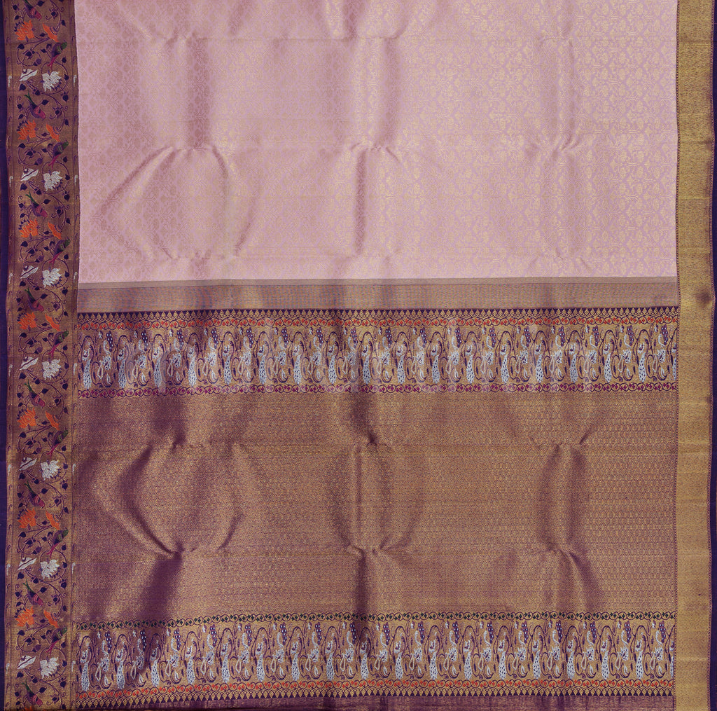 Light Pink Meenakari Pure Kanjivaram Silk Saree with Meenakshi