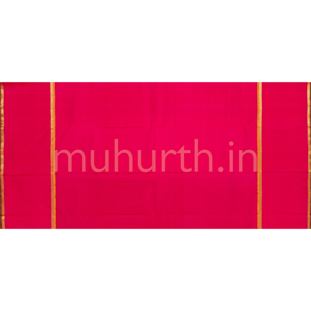 Green Muthu Kattam Pure Zari Kanjivaram Silk Saree with Rose Red