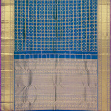 Load image into Gallery viewer, Peacock Blue Muthu-Kattam Pure Zari Kanjivaram Silk Saree