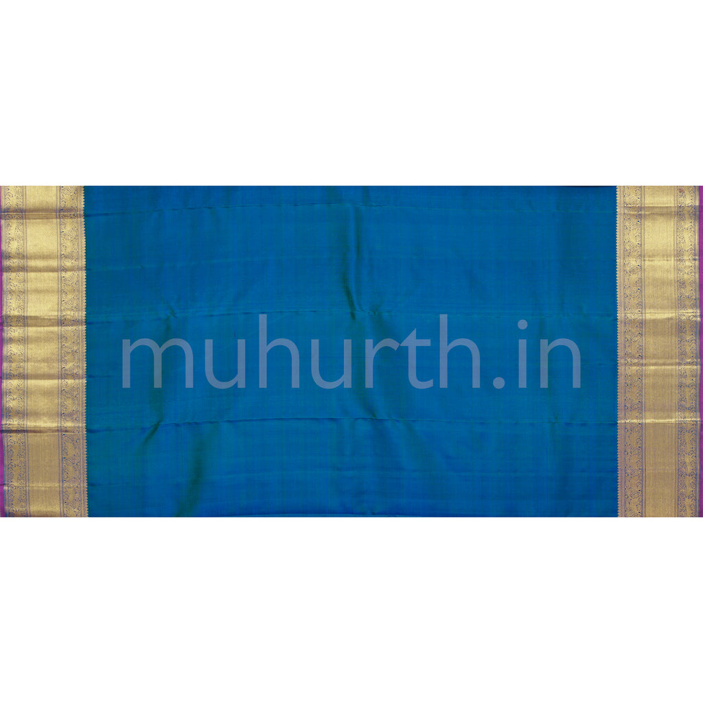 Peacock Blue Muthu-Kattam Pure Zari Kanjivaram Silk Saree