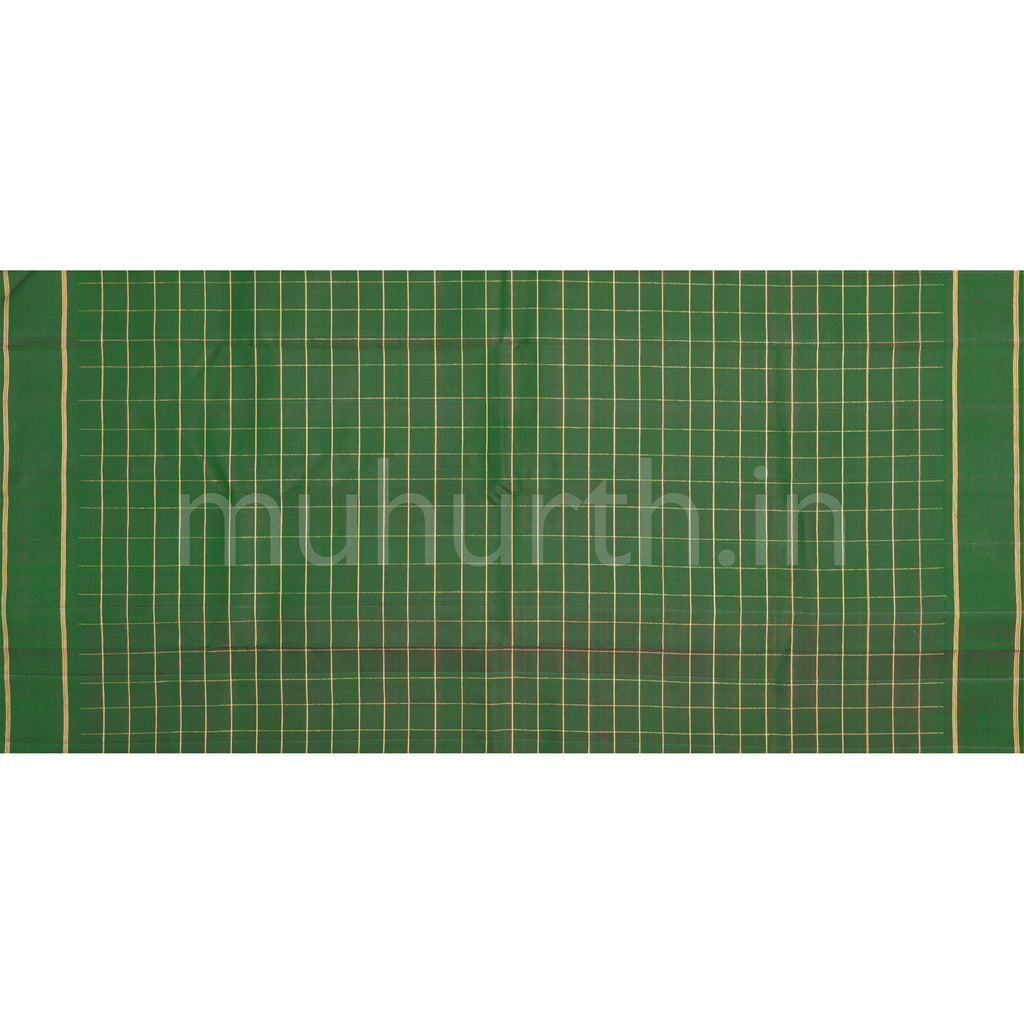 Arakku Black Checks Pure Kanjivaram Silk Saree with Green
