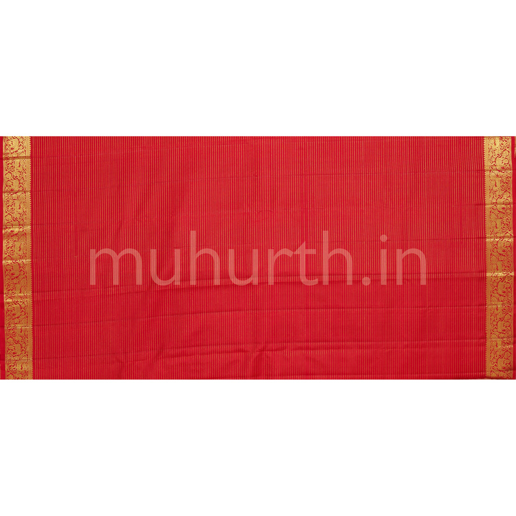 Bright Red Oosi-Kattam Pure Kanjivaram Silk Saree