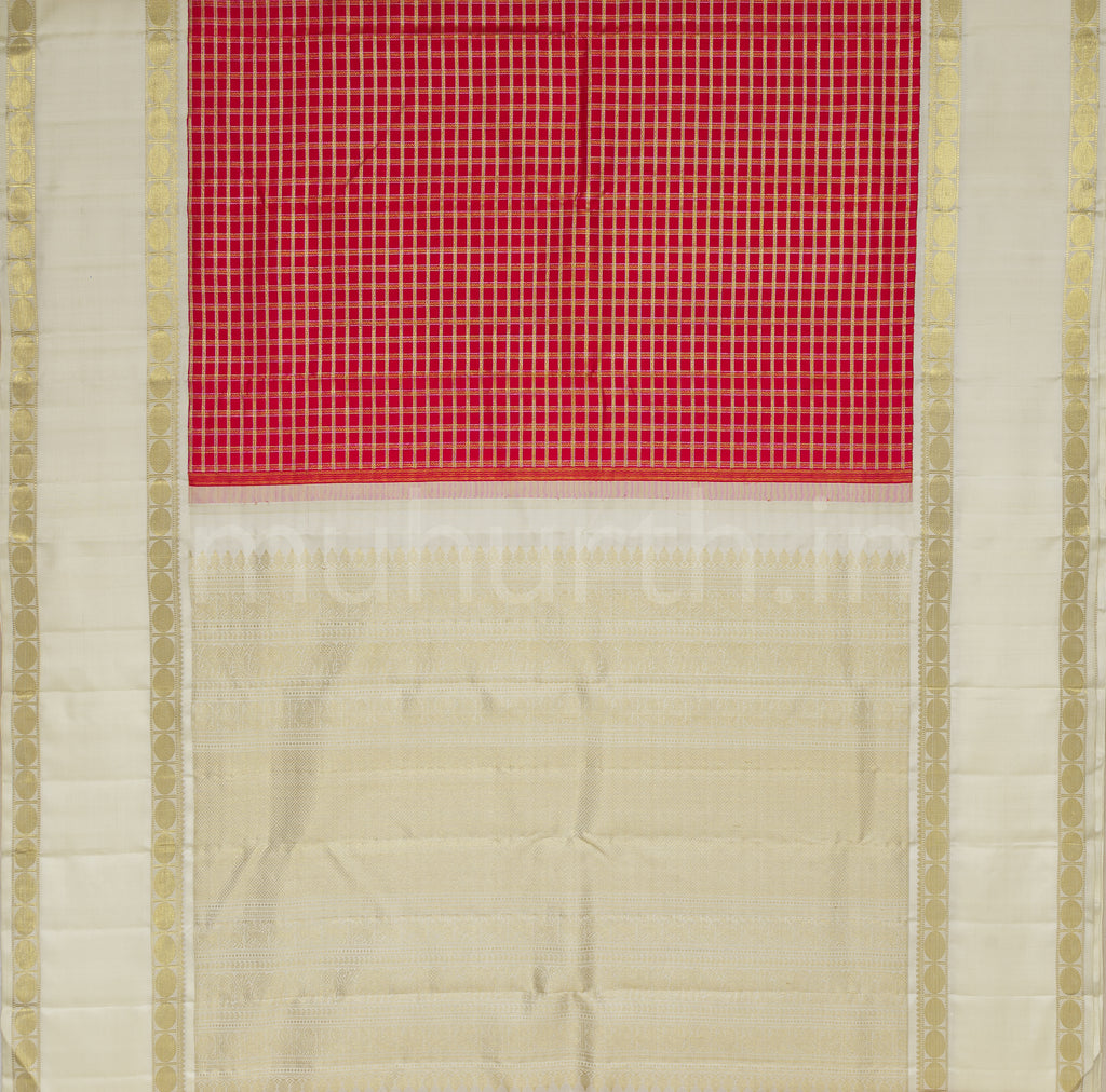 Red Veldhari Pure Zari Kanjivaram Silk Saree Off-White