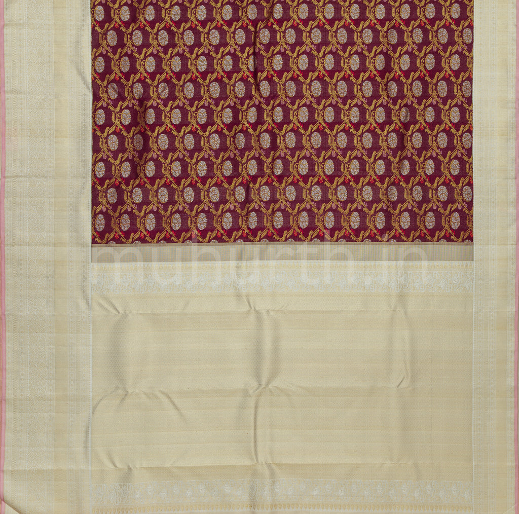Pakku Pure Meenakari Kanjivaram Silk Saree with Off-White