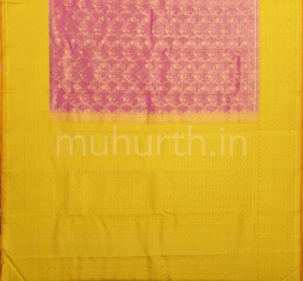 Pink Pure Kanjivaram Silk Saree with Golden Mustard