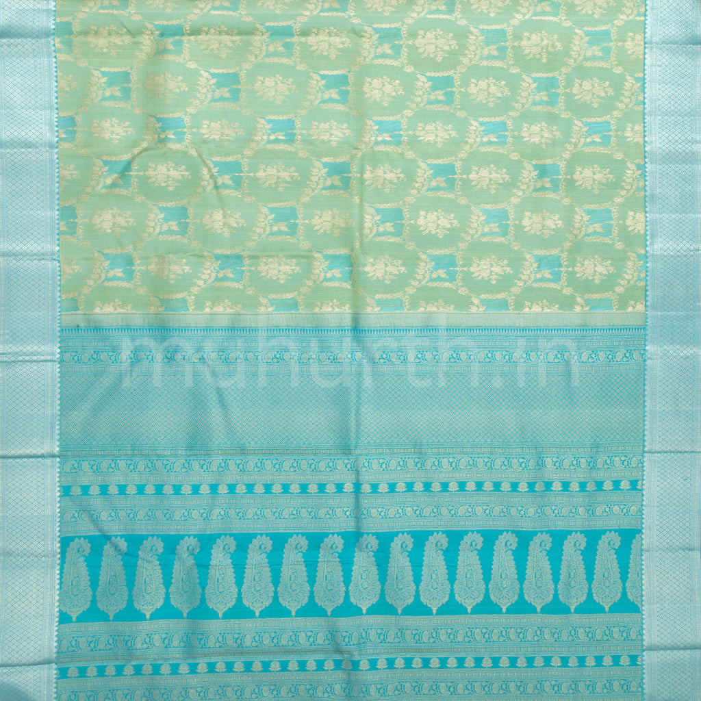 Sea Green Pure Kanjivaram Silk Saree with Ananda