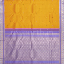 Load image into Gallery viewer, Mango Yellow Pure Kanjivaram Silk Saree with Lavender