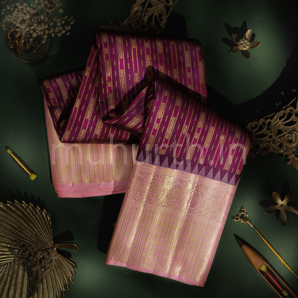 Magenta Pure Kanjivaram Silk Saree with Peach
