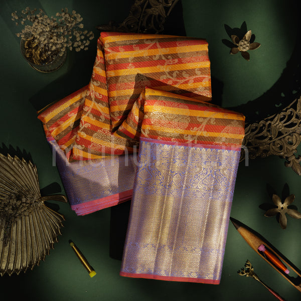Multi Colour Pure Kanjivaram Silk Saree Lavender