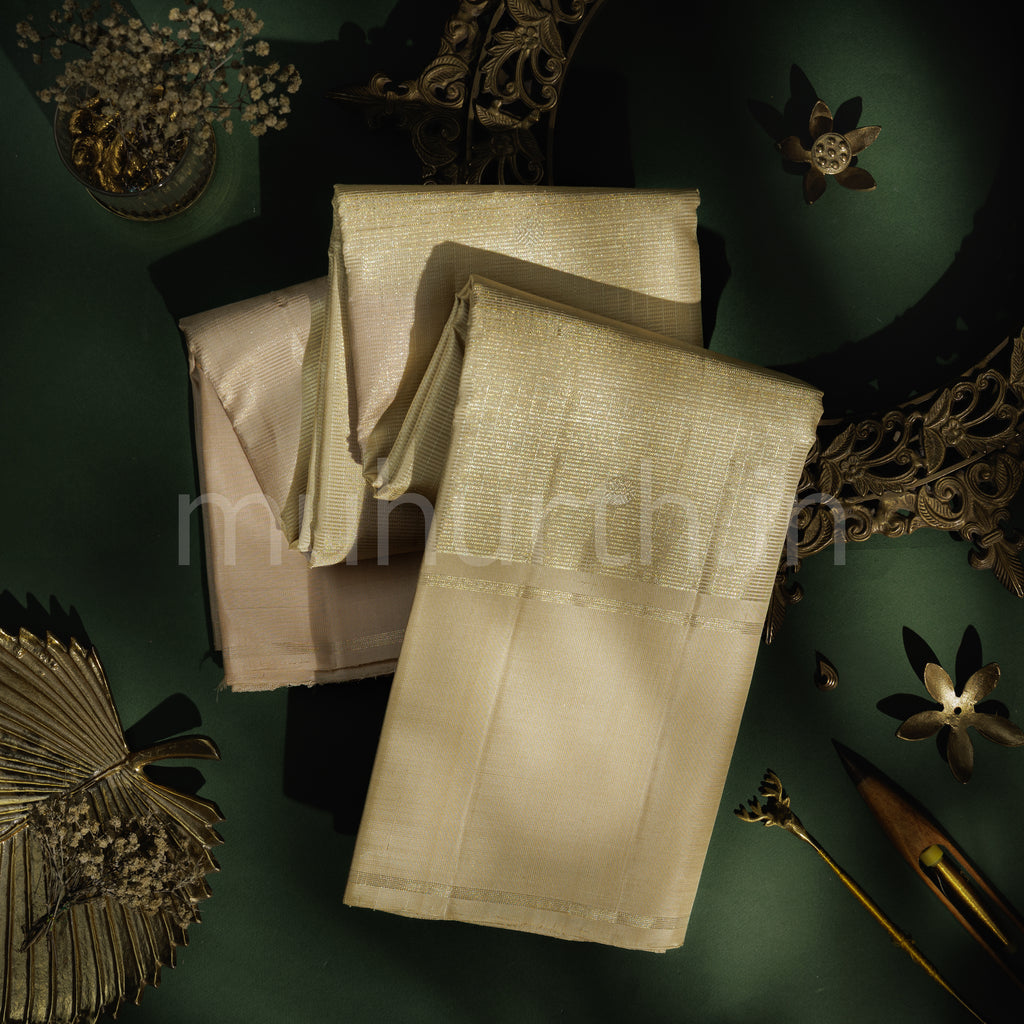 Off-White Pure Kanjivaram Silk Saree