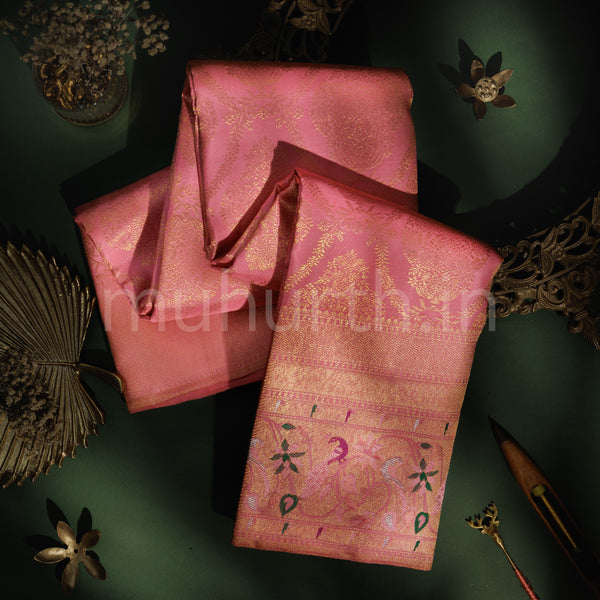 Peach Meenakari Pure Kanjivaram Silk Saree