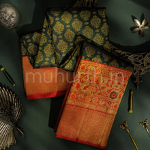 Load image into Gallery viewer, Deep Green Meenakari Luxury Kanjivaram Silk Saree with Red
