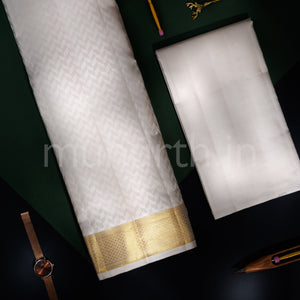 Premium Off-White Pure Silk Dhoti with Angavastram