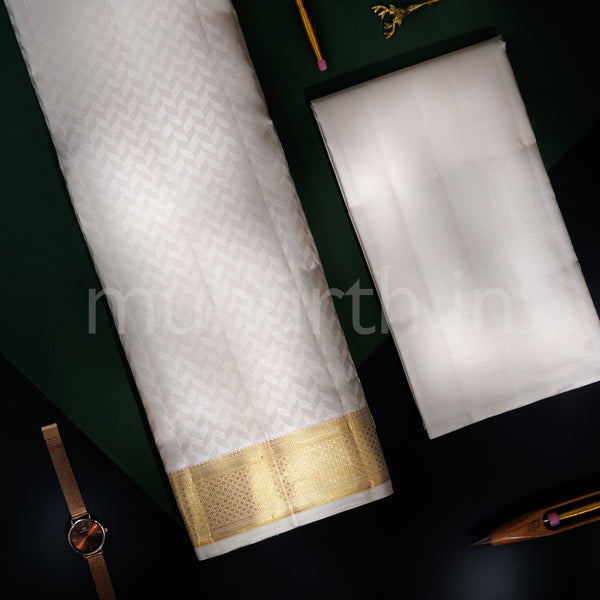 Premium Off-White Pure Silk Dhoti with Angavastram