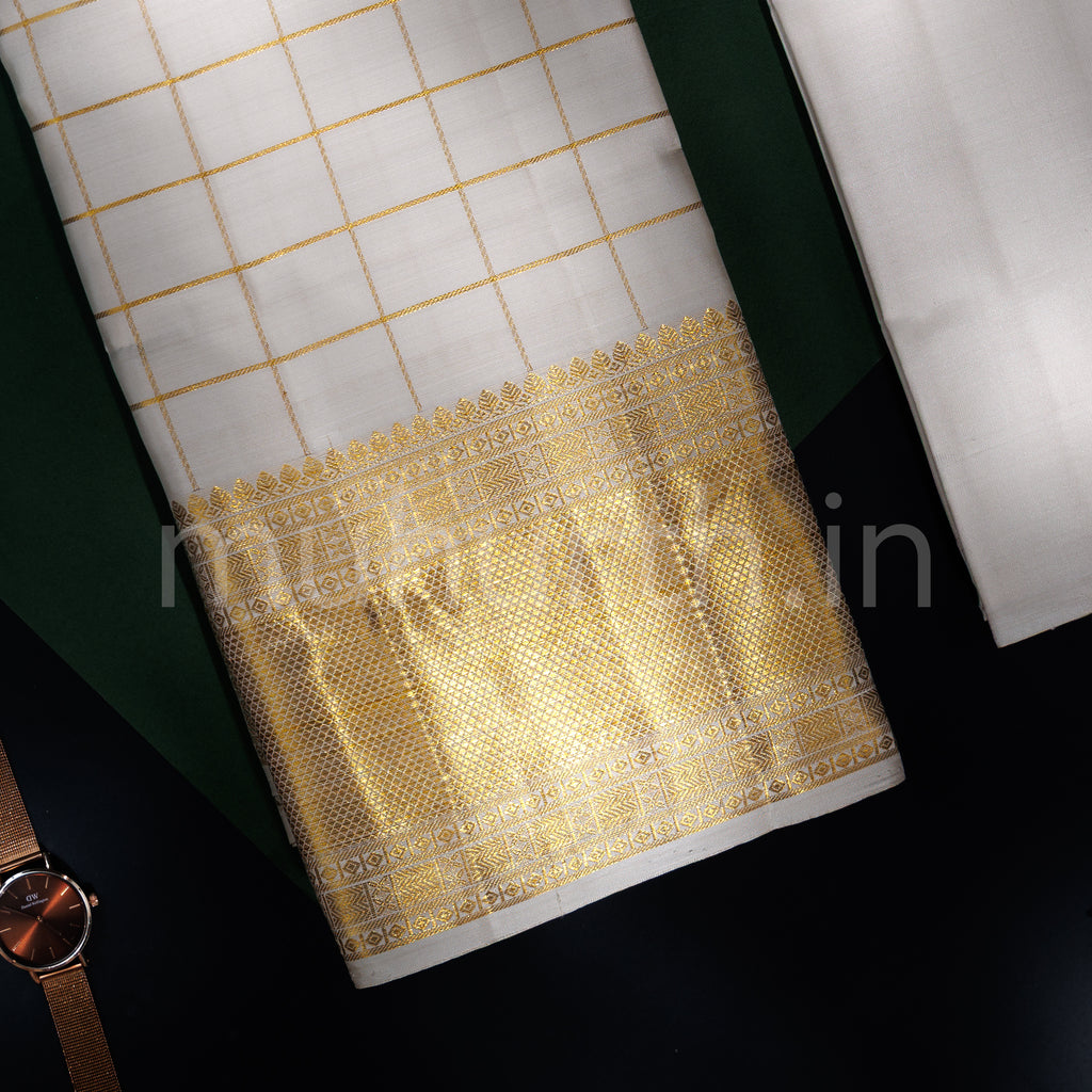 Premium Off-White Pure Silk Dhoti with Angavastram