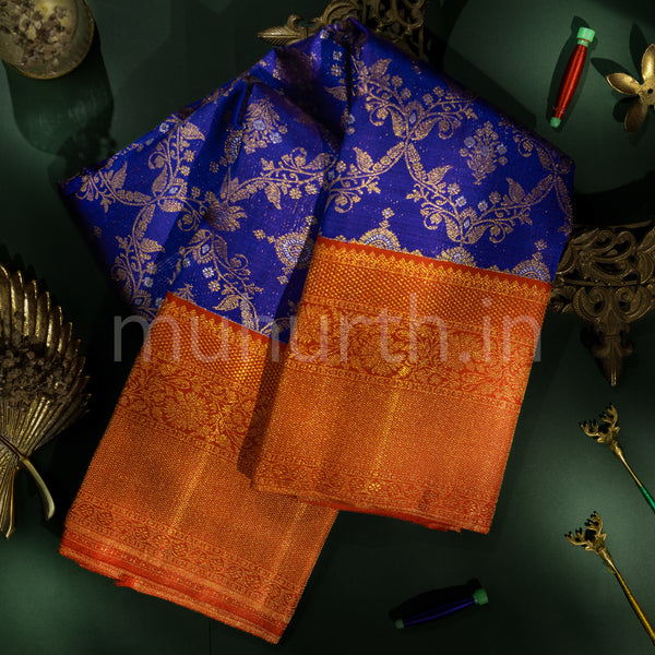 Violet Meenakari Luxury Kanjivaram Silk Saree with Red