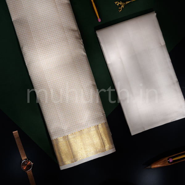 Premium Off-White Pure Silk Dhoti with Angavastram