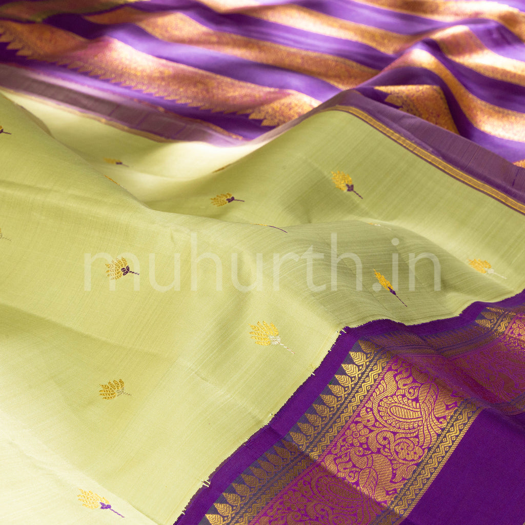 Kanjivaram Elaichi Green Silk Saree with Magenta