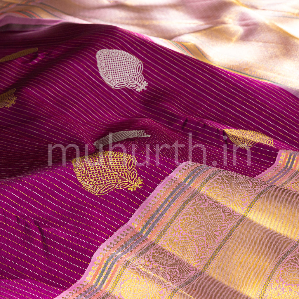 Magenta Kanjivaram Silk Saree with Lavender