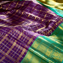Load image into Gallery viewer, Kanjivaram Meenakshi Violet Silk Saree with Tiratchai Green