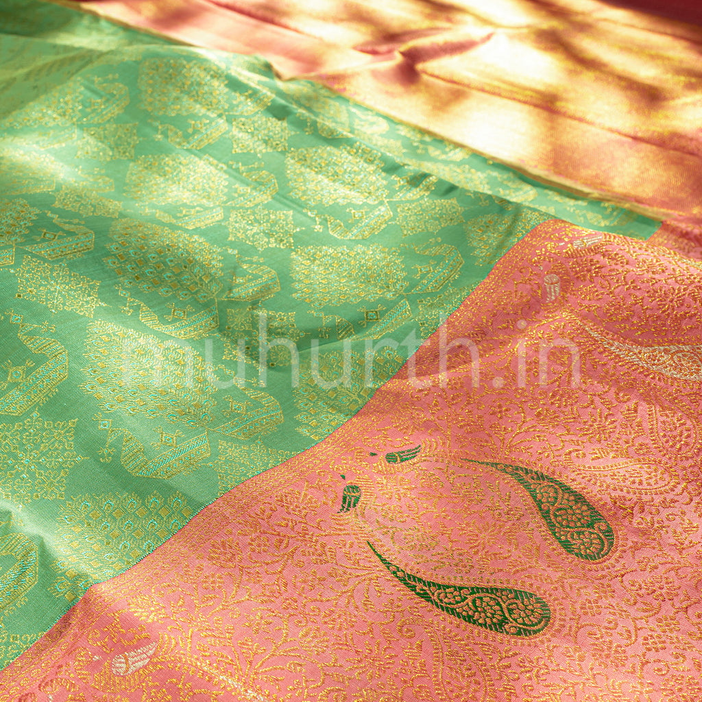 Sea Green Kanjivaram Silk Saree with Peach