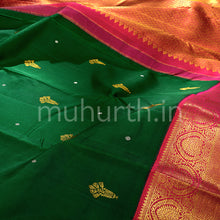 Load image into Gallery viewer, Kanjivaram Green Silk Saree with Coral Red