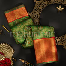 Load image into Gallery viewer, Kanjivaram Green Silk Saree with Bright Red