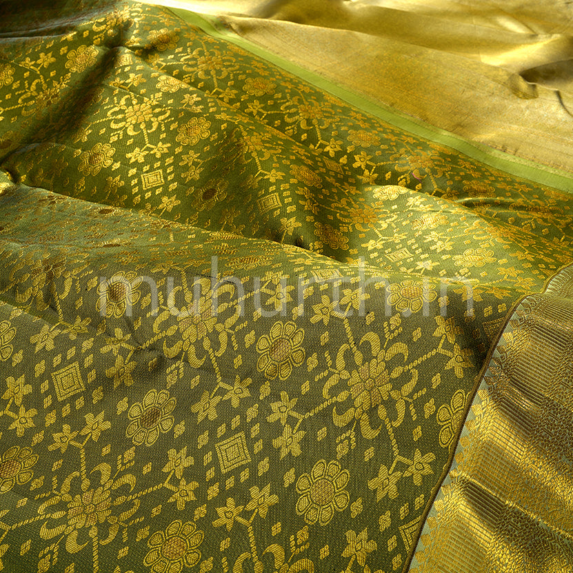 Kanjivaram Moss Green Silk Saree with Grey