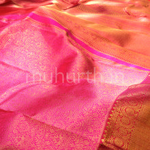 Load image into Gallery viewer, Kanjivaram Bright Pink Silk Saree with Orange